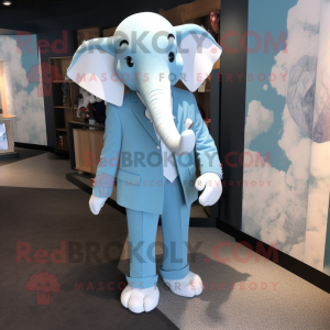 Sky Blue Elephant mascot costume character dressed with a Suit Jacket and Cufflinks
