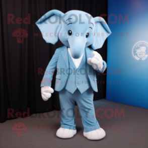 Sky Blue Elephant mascot costume character dressed with a Suit Jacket and Cufflinks