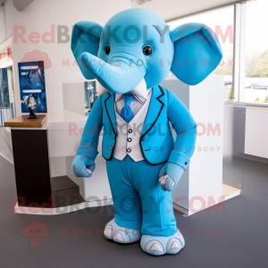 Sky Blue Elephant mascot costume character dressed with a Suit Jacket and Cufflinks