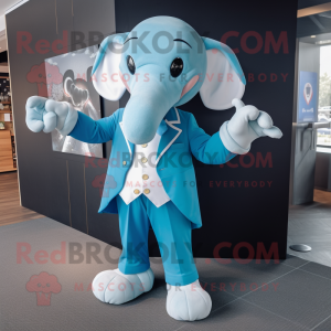 Sky Blue Elephant mascot costume character dressed with a Suit Jacket and Cufflinks
