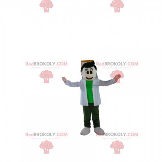 Brauner Mann des Maskottchens mit einer weißen Bluse und einem
