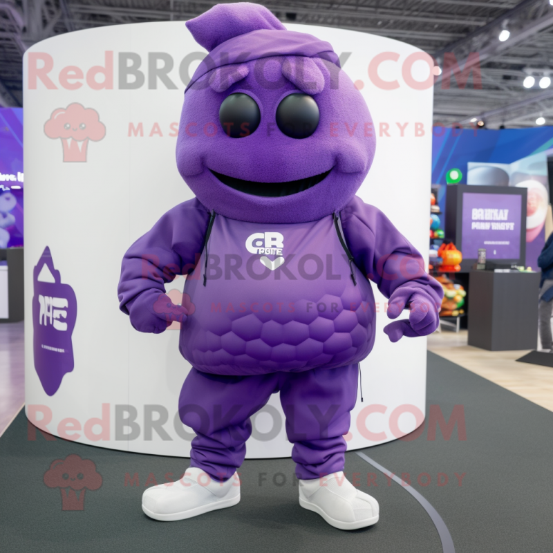 Purple Grenade mascot costume character dressed with a Joggers and Bracelets