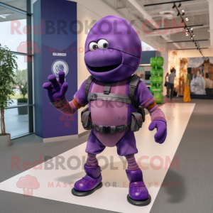 Purple Grenade mascot costume character dressed with a Joggers and Bracelets