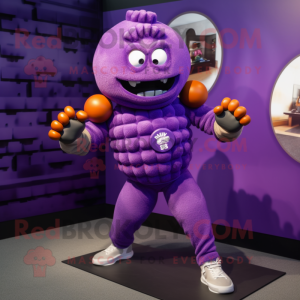 Purple Grenade mascot costume character dressed with a Joggers and Bracelets