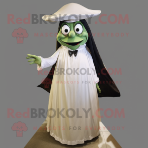 Olive Witch'S Hat mascot costume character dressed with a Wedding Dress and Tie pins