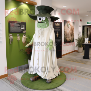 Olive Witch'S Hat mascot costume character dressed with a Wedding Dress and Tie pins