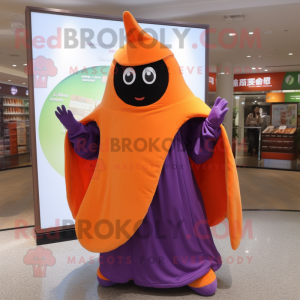 Orange Eggplant mascot costume character dressed with a Coat and Shawls