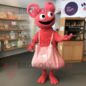 Pink Lobster Bisque mascot costume character dressed with a Shift Dress and Tote bags