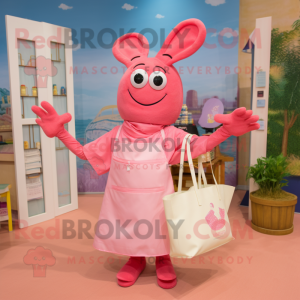 Pink Lobster Bisque mascot costume character dressed with a Shift Dress and Tote bags