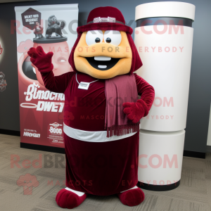 Maroon Engagement Ring mascot costume character dressed with a Maxi Skirt and Ties