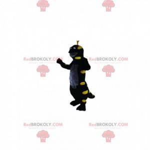 Maskot svart og neongul øgle. Lizard kostyme - Redbrokoly.com