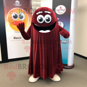 Maroon Engagement Ring mascot costume character dressed with a Maxi Skirt and Ties