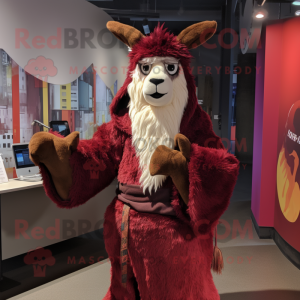 Maroon Llama mascot costume character dressed with a Romper and Wraps