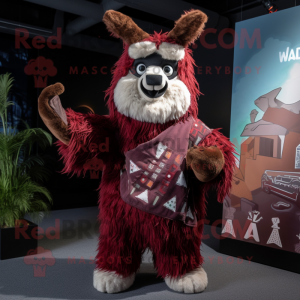 Maroon Llama mascot costume character dressed with a Romper and Wraps