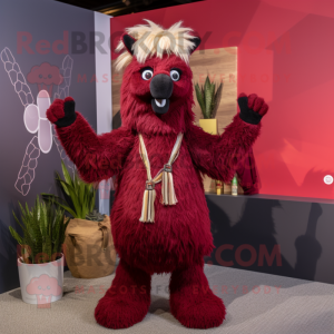Maroon Llama mascot costume character dressed with a Romper and Wraps