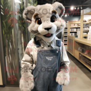 Silver Mountain Lion mascot costume character dressed with a Dungarees and Pocket squares