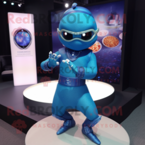 Blue Champagne mascot costume character dressed with a Turtleneck and Bracelet watches
