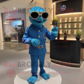 Blue Champagne mascot costume character dressed with a Turtleneck and Bracelet watches