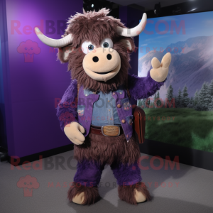 Purple Yak mascot costume character dressed with a Mom Jeans and Belts