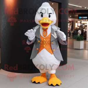 White Mandarin mascot costume character dressed with a Blazer and Earrings