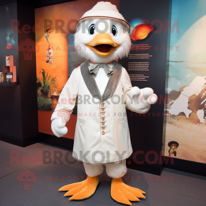 White Mandarin mascot costume character dressed with a Blazer and Earrings White Mandarin mascot costume character dressed with a Blazer and Earrings