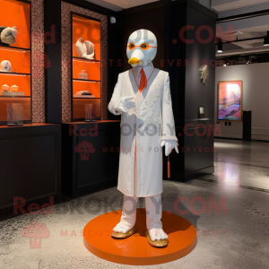White Mandarin mascot costume character dressed with a Blazer and Earrings