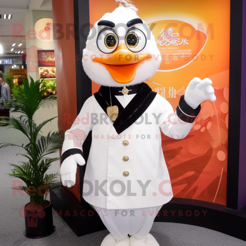 White Mandarin mascot costume character dressed with a Blazer and Earrings White Mandarin mascot costume character dressed with a Blazer and Earrings
