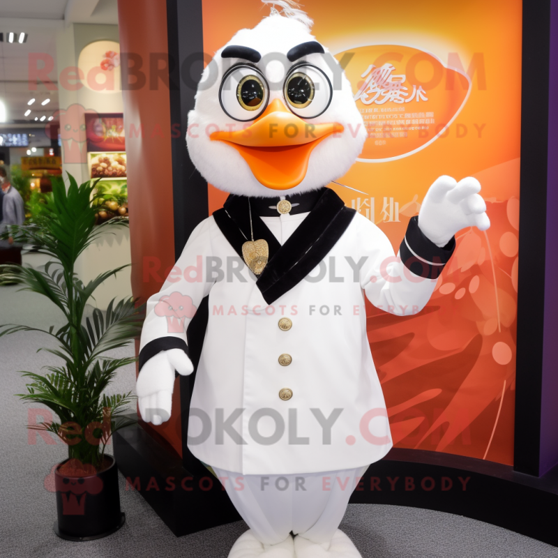 White Mandarin mascot costume character dressed with a Blazer and Earrings