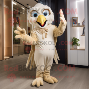 Cream Harpy mascot costume character dressed with a Jumpsuit and Pocket squares