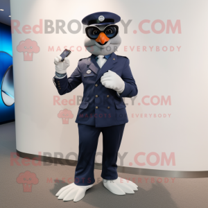Navy Momentum mascot costume character dressed with a Suit Pants and Smartwatches