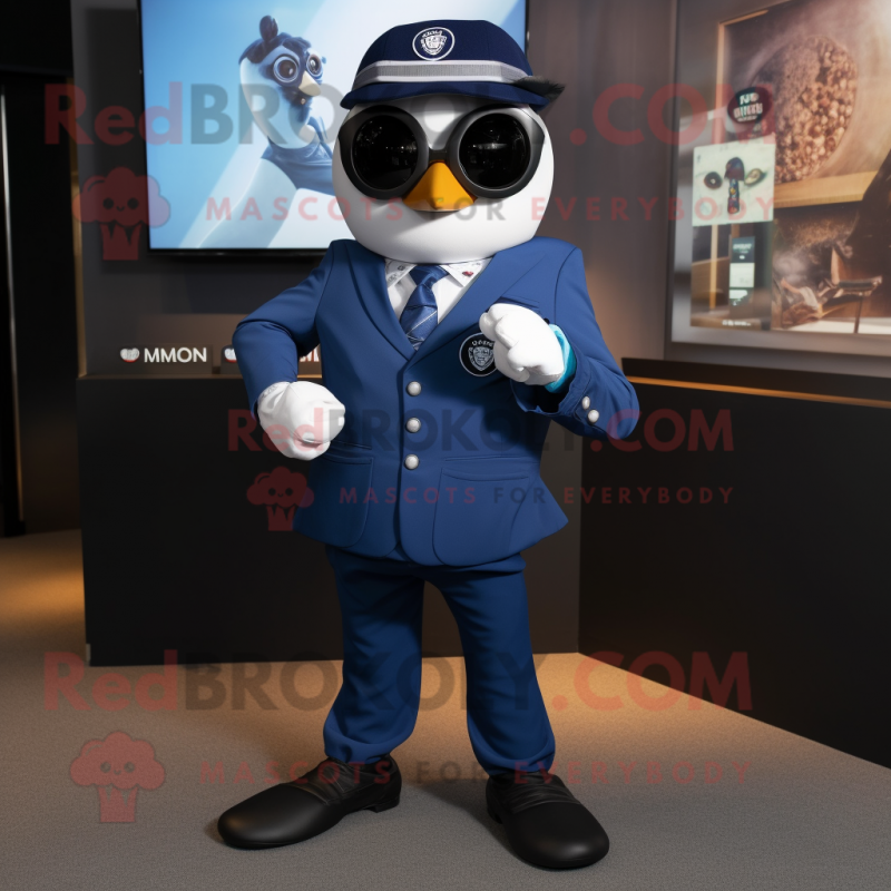 Navy Momentum mascot costume character dressed with a Suit Pants and Smartwatches Navy Momentum mascot costume character dressed with a Suit Pants and Smartwatches