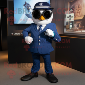 Navy Momentum mascot costume character dressed with a Suit Pants and Smartwatches