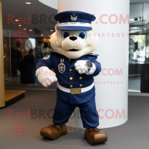 Navy Momentum mascot costume character dressed with a Suit Pants and Smartwatches