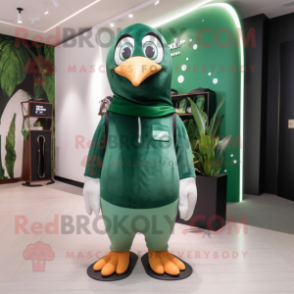 Forest Green Penguin mascot costume character dressed with a Tank Top and Hairpins