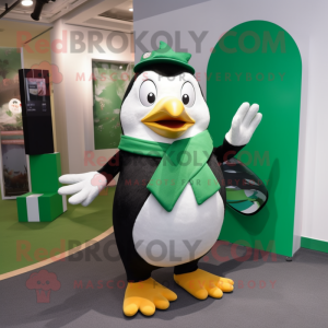 Forest Green Penguin mascot costume character dressed with a Tank Top and Hairpins