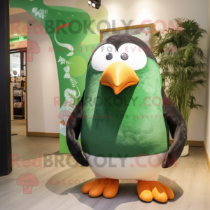 Forest Green Penguin mascot costume character dressed with a Tank Top and Hairpins