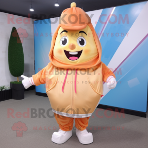 Peach French Fries mascot costume character dressed with a Windbreaker and Wraps