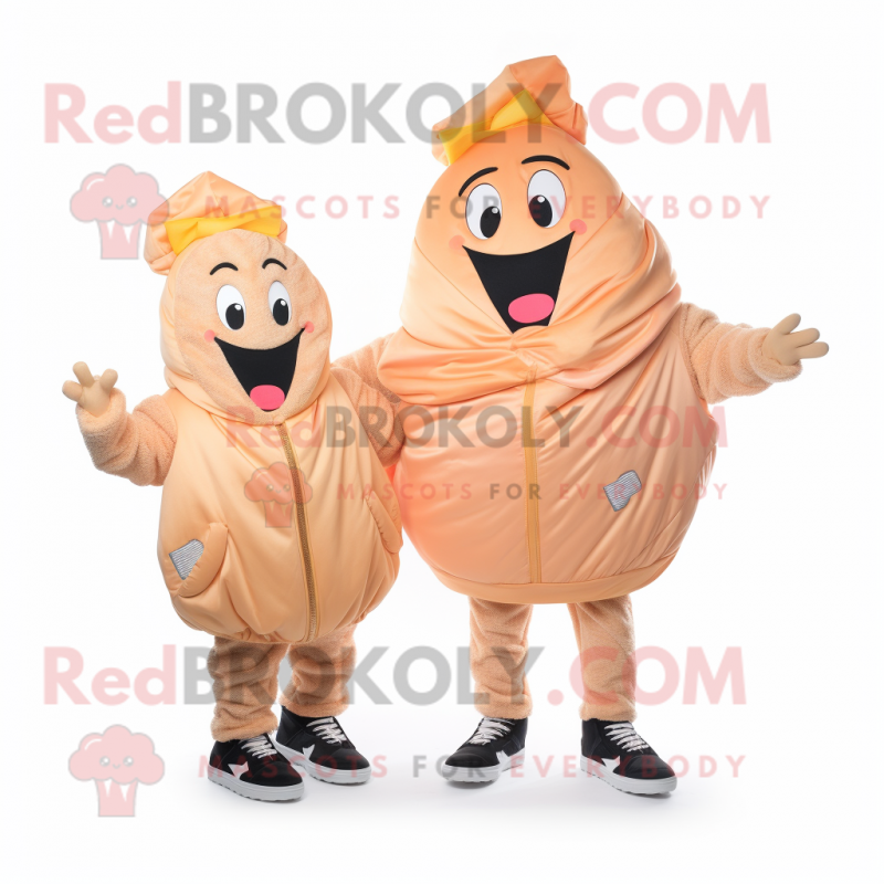 Peach French Fries mascot costume character dressed with a Windbreaker and Wraps