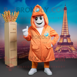 Peach French Fries mascot costume character dressed with a Windbreaker and Wraps