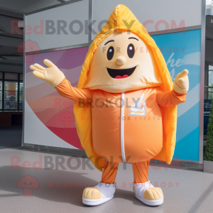 Peach French Fries mascot costume character dressed with a Windbreaker and Wraps