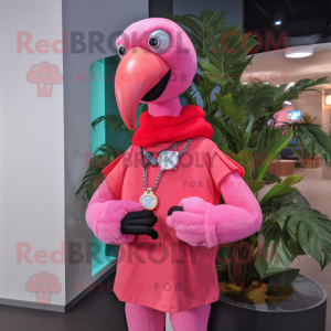 Pink Flamingo mascot costume character dressed with a Turtleneck and Bracelet watches