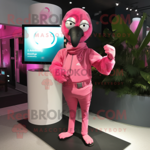 Pink Flamingo mascot costume character dressed with a Turtleneck and Bracelet watches