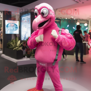 Pink Flamingo mascot costume character dressed with a Turtleneck and Bracelet watches