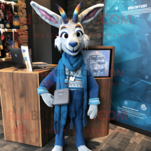 Blue Gazelle mascot costume character dressed with a Cardigan and Wallets