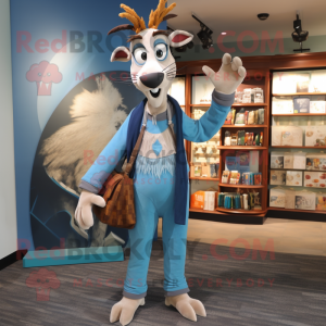 Blue Gazelle mascot costume character dressed with a Cardigan and Wallets