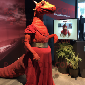 Rød Parasaurolophus maskot...