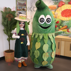 Forest Green Enchiladas mascot costume character dressed with a Midi Dress and Brooches