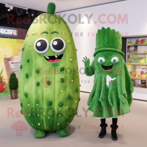 Forest Green Enchiladas mascot costume character dressed with a Midi Dress and Brooches