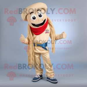 Beige Fajitas mascot costume character dressed with a Jeggings and Shoe laces