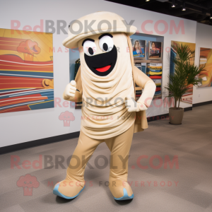 Beige Fajitas mascot costume character dressed with a Jeggings and Shoe laces